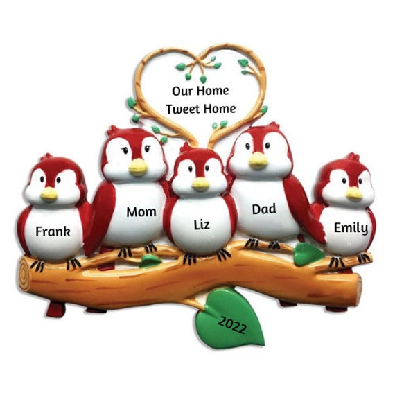 Family of 5 Christmas Ornament - 5 Birds On Branch Family Hand Personalized Christmas Ornament 2022