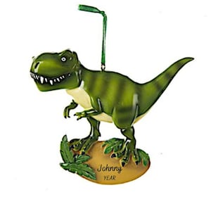 Personalized Green T-Rex Dinosaur Personalized Ornament - Hand Personalized Tyrannosaurus Christmas Ornament - Dinosaur Ornament