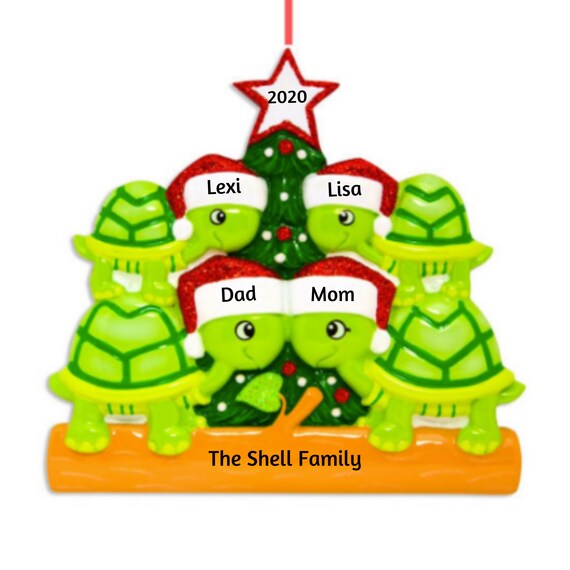 4 Turtle Family Personalized Ornament - Tortoise Family of Four - Hand Personalized Christmas Ornament 2022
