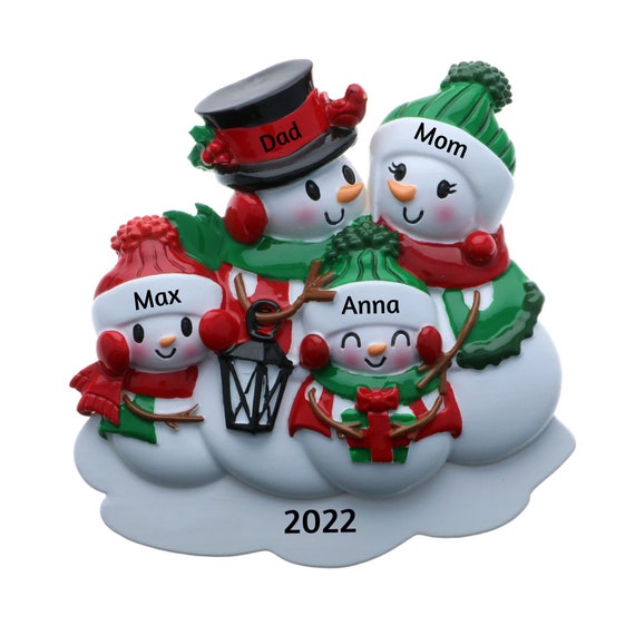 Snowman Family of 4, Snowman Family Personalized Christmas Ornament 2022
