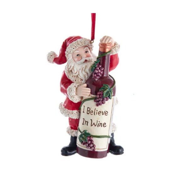 Santa with Wine Bottle Ornament - I Believe in Wine Holiday Christmas Ornament 2022