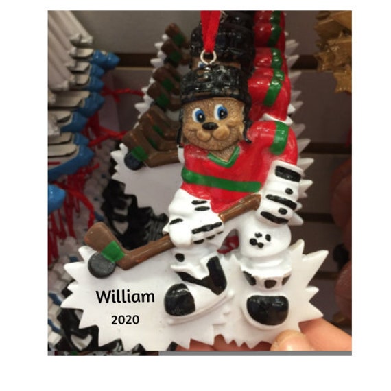 Hockey Bear Hand Personalized Holiday Christmas Ornament - Ice Hockey Player Christmas Ornament