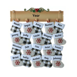 Personalized Stockings Family Ornament - Grandchildren Ornament - 20 Stockings Hanging on  Mantle -  Custom Family of 20 Stockings Ornament