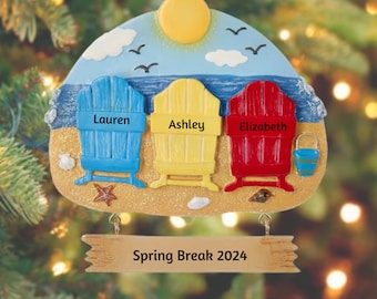 Personalized Beach Family Ornament - Family of 3 Adirondack Beach Chairs, Beach Vacation Ornament - Beach Vacation Ornament - Spring Break