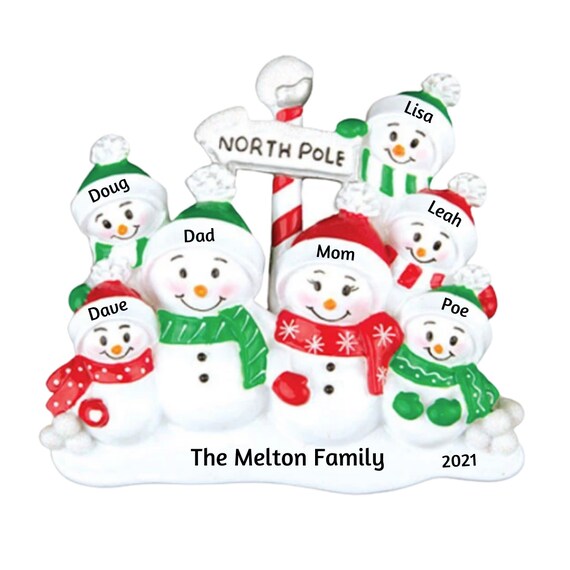 7 Snowmen at the North Pole Family Personalized Ornament - Family of Seven Snowmen - Hand Personalized Christmas Ornament 2022