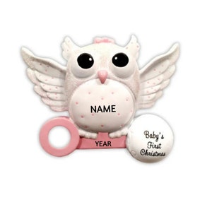 Personalized Baby&#39;s First Christmas Ornament - Baby Girl Look Hoo&#39;s Here Ornament - Baby&#39;s 1st Ornament Keepsake Gift - Baby Girl Ornament