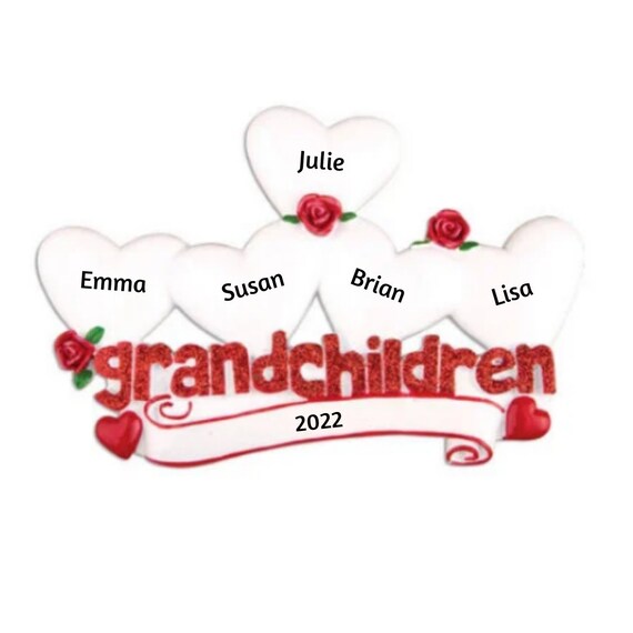 Grandchildren with 5 Hearts Personalized Christmas Ornament - 5 Grandkids Hand Personalized Christmas Ornament
