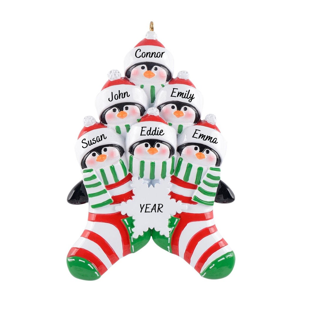 Penguin Family Of 6 On Sleigh Ornament Pattern Personalized Penguin ...