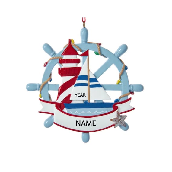 Nautical Sailboat With Lighthouse Ornament Hand Personalized Christmas Ornament 2022