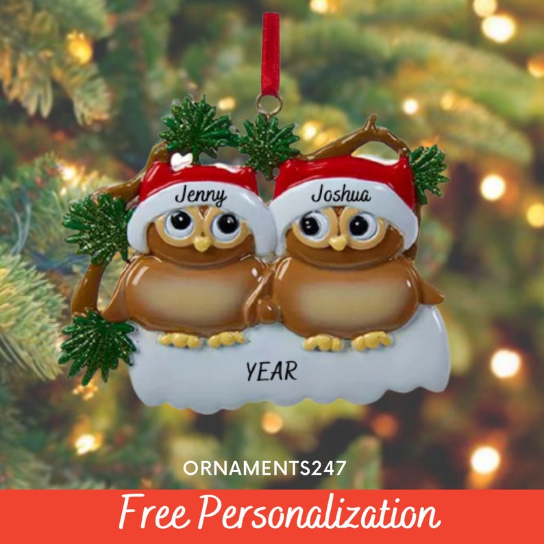 Owl Family Of 2 Ornament 2 Owls on a Branch Hand Personalized Ornament 2024 image 2