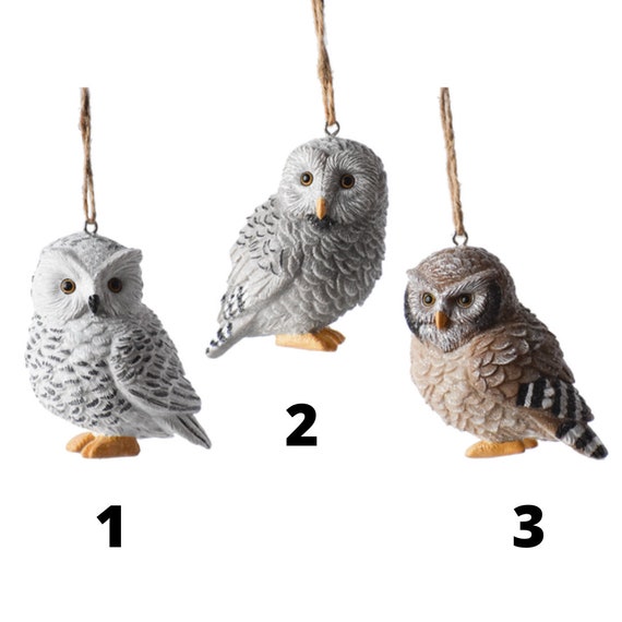 White and Brown Wise Owls Holiday Christmas Ornament