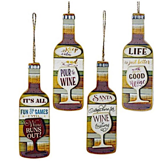 Rustic Country Wooden Wine Bottle With Sayings Holiday Christmas Ornaments