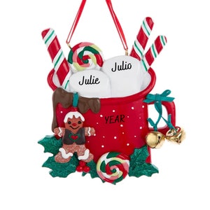 Personalized Couple Ornament - 2 Marshmallows Ornament, 2 Marshmallows in a Red Mug Ornament, Hot Chocolate Couple Ornament, First Christmas