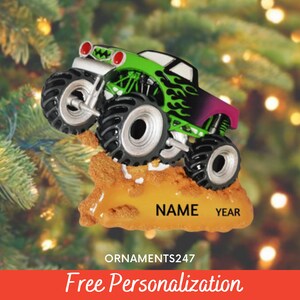 Personalized Monster Truck Christmas Ornament - Monster Truck Ornament - Monster Jam Ornament - Monster Truck with Green Flames Ornament image 2