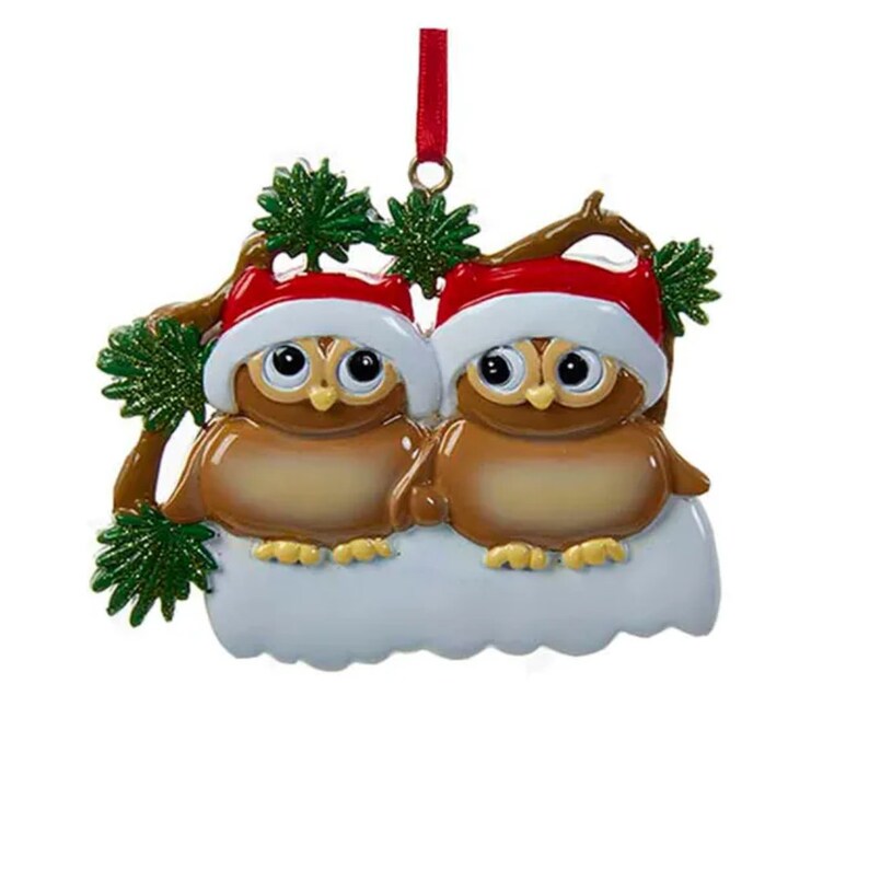 Owl Family Of 2 Ornament 2 Owls on a Branch Hand Personalized Ornament 2024 image 3