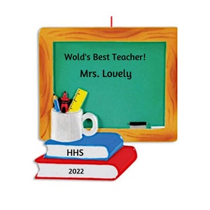 Personalized Teacher Christmas Ornament - New Teacher Ornament - Teacher Appreciation Gifts - Chalk Board with Books Ornament