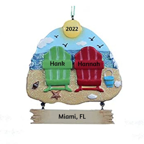 2 Beach Chairs Personalized Ornament - Couple or Best Friends Beach Chairs Christmas Ornament for Personalization 2022
