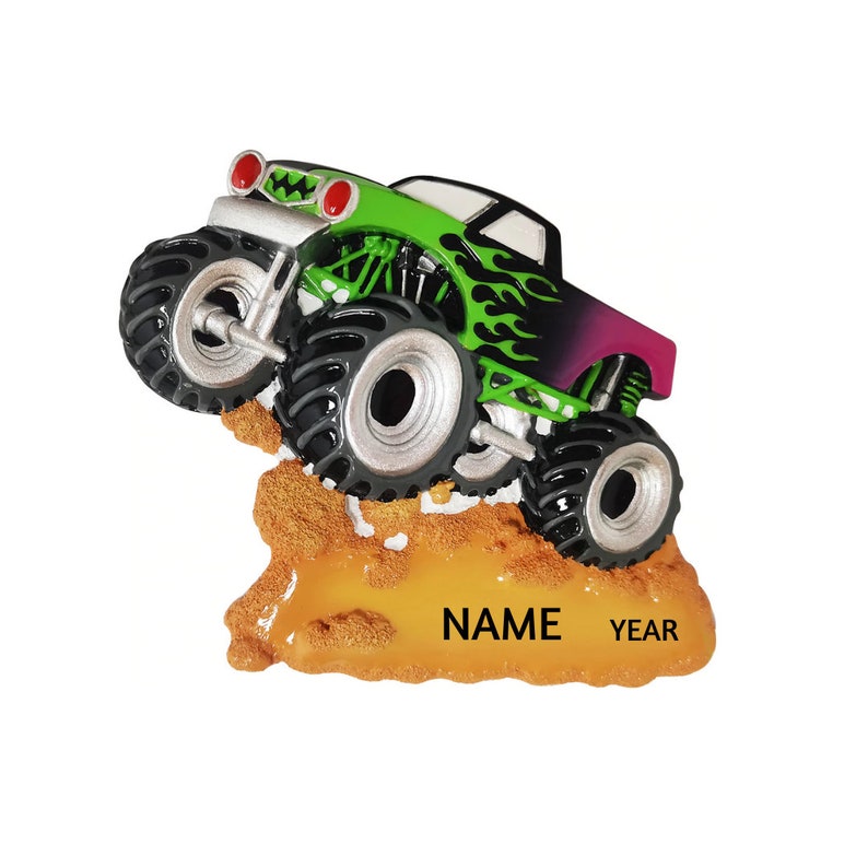 Personalized Monster Truck Christmas Ornament - Monster Truck Ornament - Monster Jam Ornament - Monster Truck with Green Flames Ornament image 3