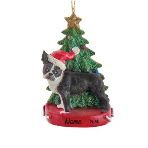 Boston Terrier by Festive Christmas Tree Personalized Christmas Ornament- Boston Terrier Dog - Hand Personalized Christmas Ornament