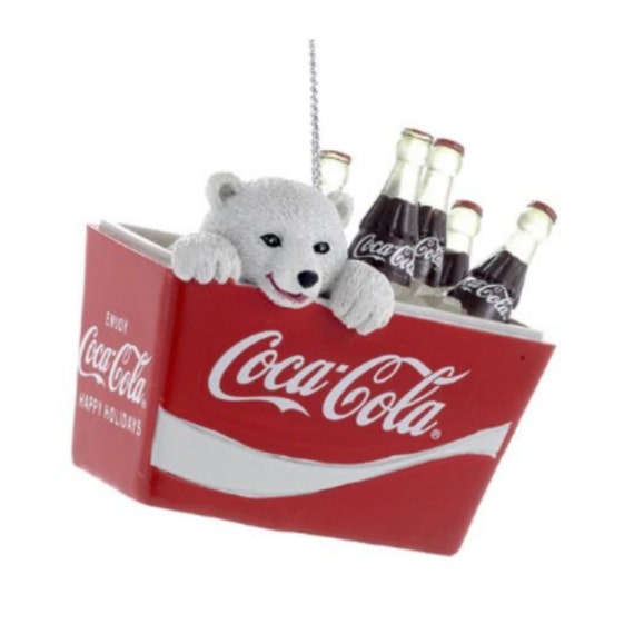 Coca-Cola Kurt S Adler Polar Bear Cub in Santa Hat Holiday Christmas Ornament