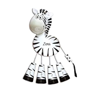 Personalized Zebra Ornament - Safari Ornament, Zoo Ornament, Animal Ornament - Dangling Legs Zebra - Custom Zebra Ornament