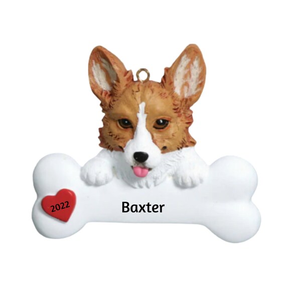 Corgi Personalized Christmas Ornament- Corgi Dog Bone - Hand Personalized Christmas Ornament