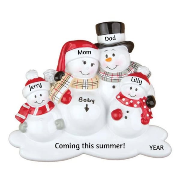 Snowman Family - We're Expecting with 2 Children Hand Personalized Christmas Ornament