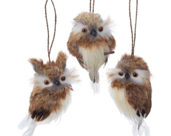 Little Fur Woodland Animal Brown Owl -  Furry Owl Holiday Christmas Ornament 2024