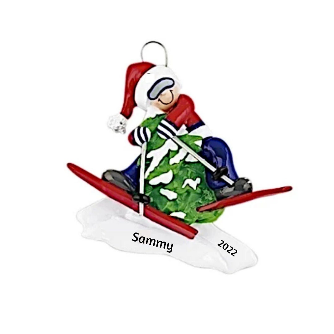 Skier Female Personalized Christmas Tree Ornament 