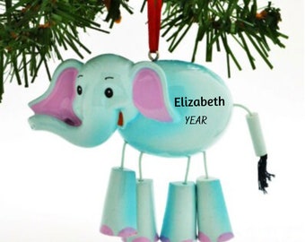 Personalized Elephant Ornament - Baby Elephant Ornament, Zoo Animal Ornament - Baby's First Christmas, Personalized Christmas Gift For Kids