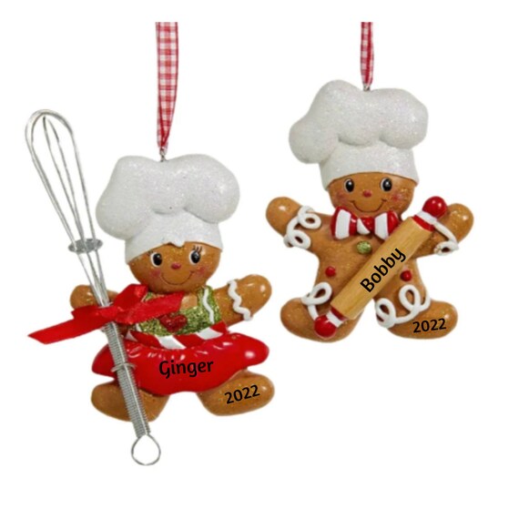 Gingerbread Boy and Girl Chef Ornaments Hand Personalized Christmas Ornament 2022