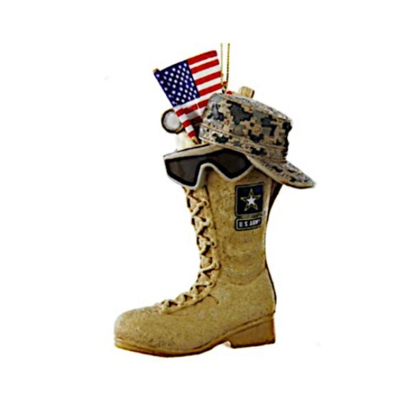 U.S. Army Military Boot with USA Flag, Helmet and Icons Christmas Ornament - Support Our Troops Ornament 2022