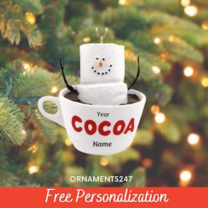 Personalized Hot Chocolate Mug Ornament - S&#39;More Hot Cocoa Christmas Ornament - Marshmallow Mug Ornament - Ornament Gift Exchange