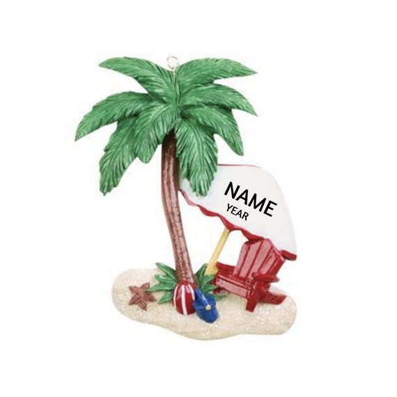 Beach Chair Under A Palm Tree Personalized Christmas Ornament 2022