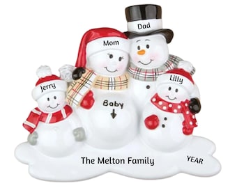 Expecting Family Ornament - Snowman Family Personalized Ornament - Couple with Two Kids - Pregnant Christmas Ornament - Expecting Ornament