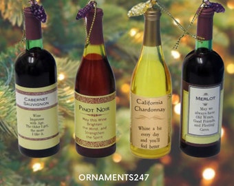 Wine Bottles for the Wine Lover Holiday Christmas Ornament - Chardonnay, Bordeaux, Pinot Grigio, Pinot Noir, Cabernet Sauvignon, and Merlot