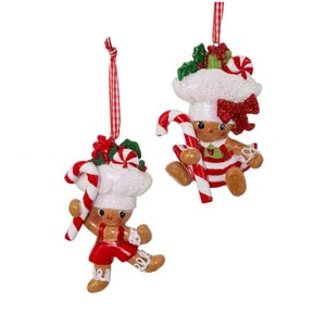 Personalized Gingerbread Baker Girl and Boy With Candy Cane Ornaments - Gingerbread Boy, Gingerbread Girl Ornaments - Free Customization