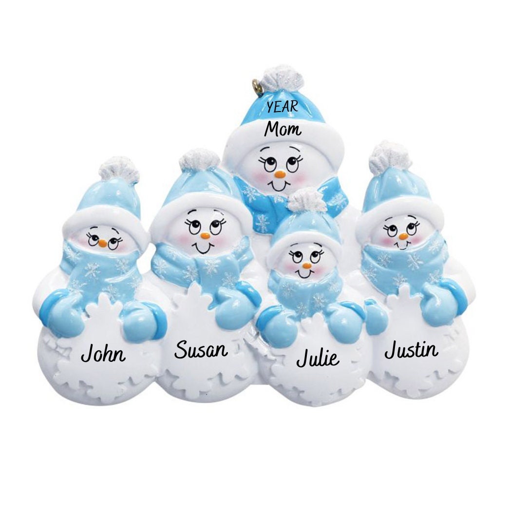Personalized Snowman Family Ornament - Family of 5 Ornament, Single ...