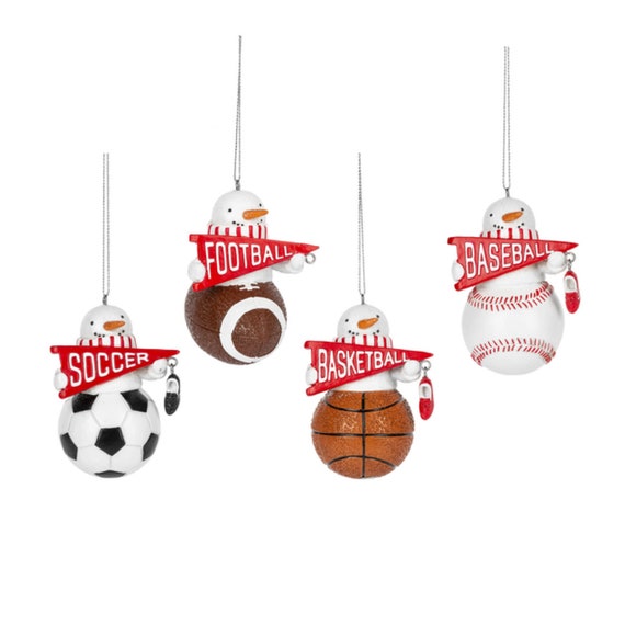 Snowman Sport Series Ornaments- Football, Soccer, Baseball, Basketball Holiday Christmas Ornaments