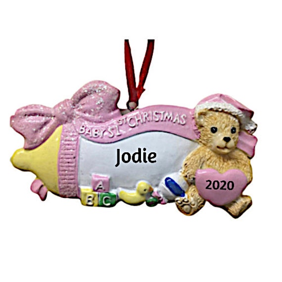 Baby Girl Personalized Christmas Ornament - Pink Baby Bottle Baby's 1st Newborn Christmas Ornament