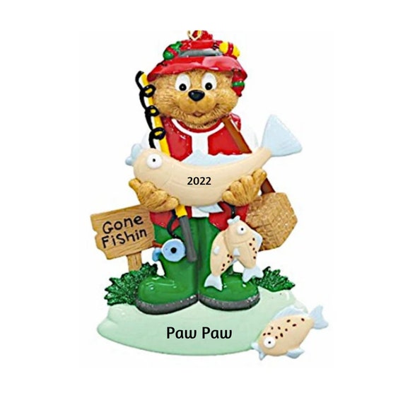 Gone Fishing Bear Christmas Ornament -Fisher - Hand Personalized Christmas Ornament