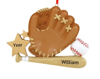 Personalized Baseball Ornament - Baseball Player Ornament - Baseball Bat and Glove Ornament - Baseball Team Gifts - Baseball Coach Gifts