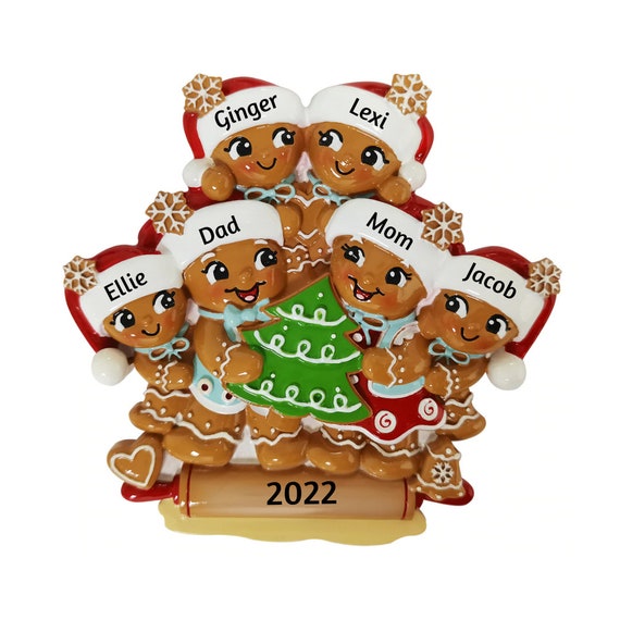 Nostalgic Gingerbread Family of 6 - 6 Gingerbread Cookies Personalized Family Ornament - Made With Love 2022