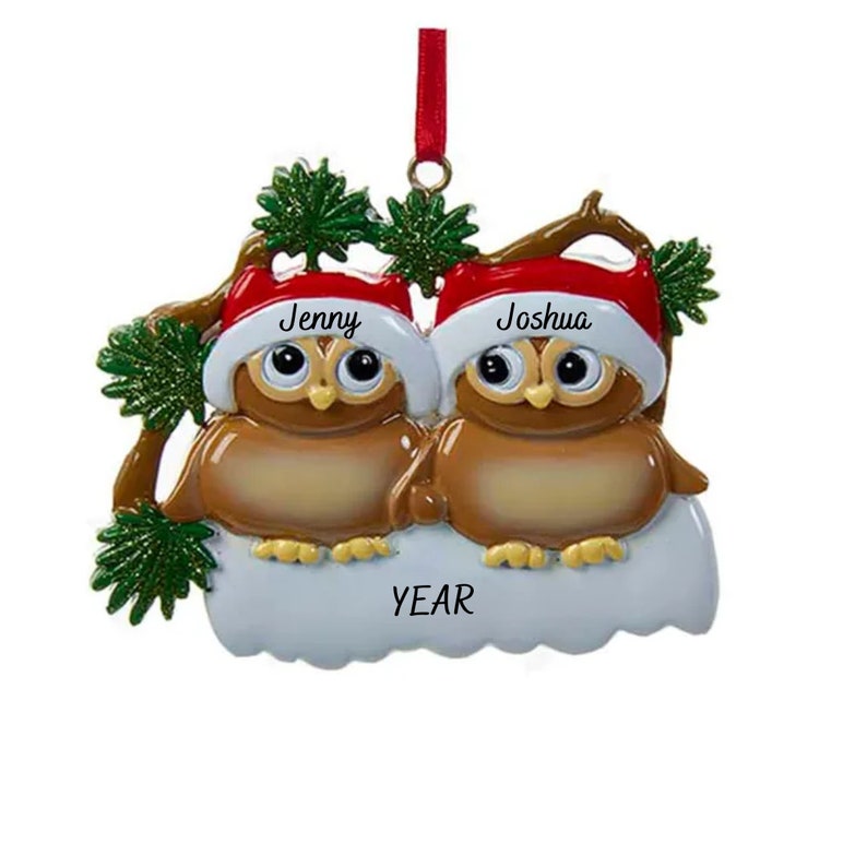 Owl Family Of 2 Ornament 2 Owls on a Branch Hand Personalized Ornament 2024 image 1
