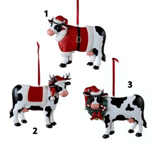Christmas Cow in Santa Outfit Holiday Ornament -  Cow Farm Animal Ornament for Personalization
