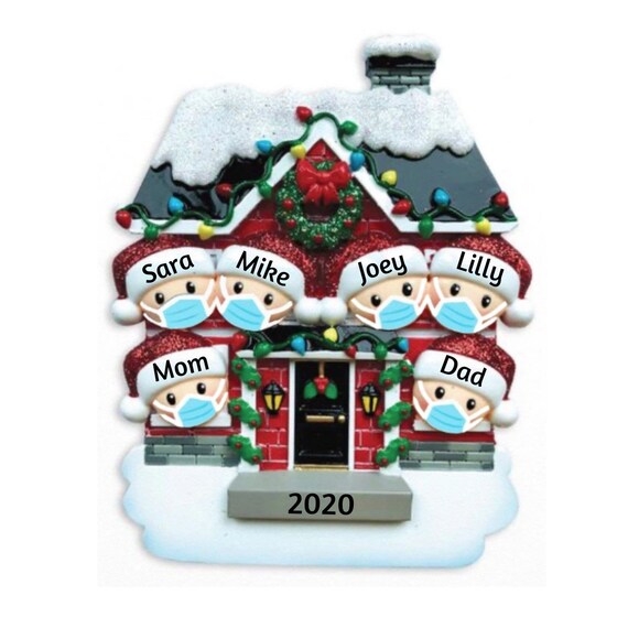Family of 6 Wearing Face Masks Personalized Christmas Ornament - Quarantine COVID-19 Coronavirus Mask Christmas Ornament 2022