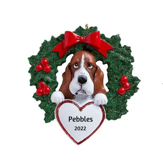 Basset Hound Dog In Christmas Wreath Personalized Ornament - Basset Hound Hand Personalized Christmas Ornament 2022