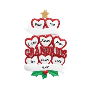 Personalized Grandparents Ornament - Grandchildren with 8 Hearts Personalized Ornament - 8 Grandkids Ornament - Gift for Grandparents
