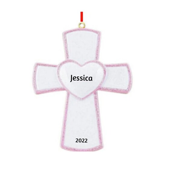 Pink Girl Cross Personalized Christmas Ornament - Memorial Christmas Ornament 2022