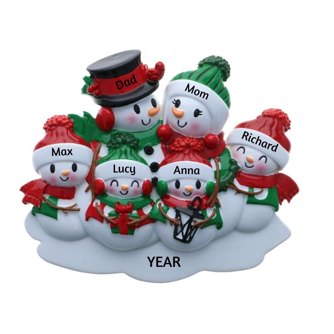Personalized Snowman Family Ornament - Family of 6 Ornament, Snowman ...